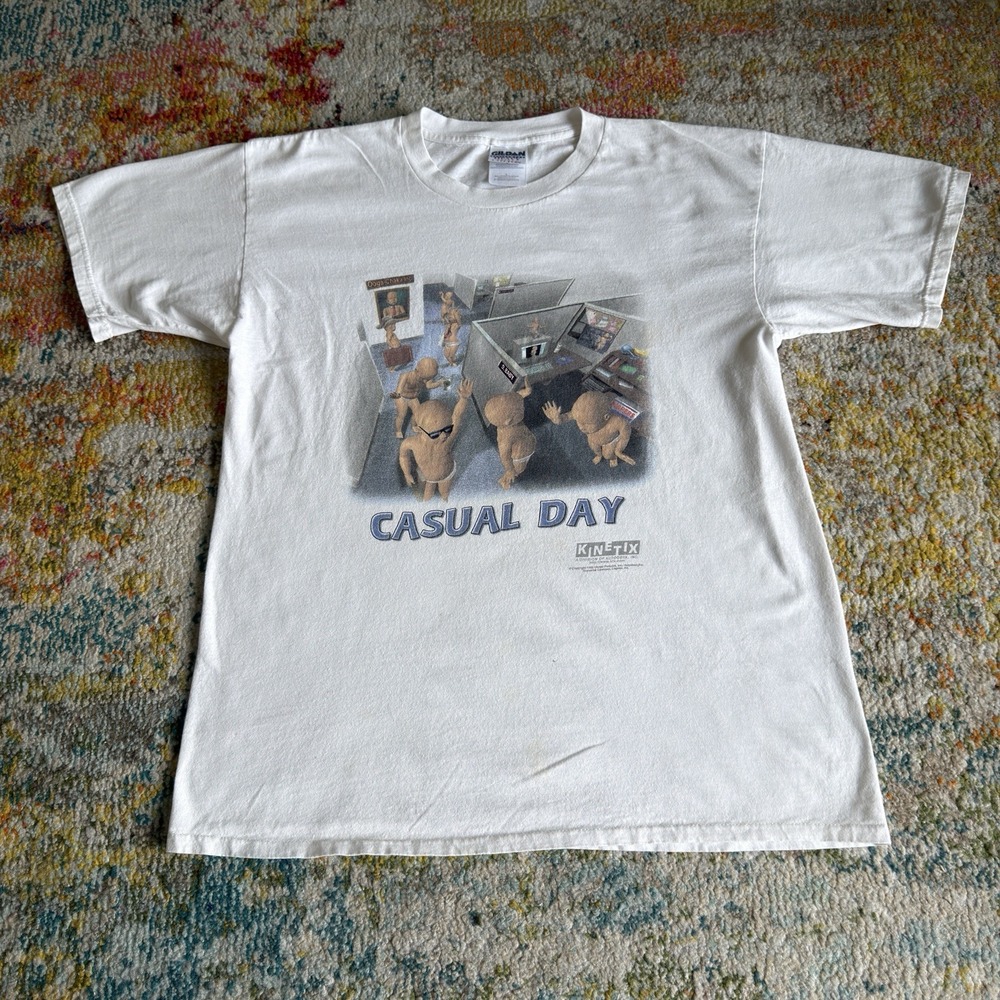Vintage 1990s Dancing Baby "Casual Day" T-Shirt Kinetix Autodesk White Size L